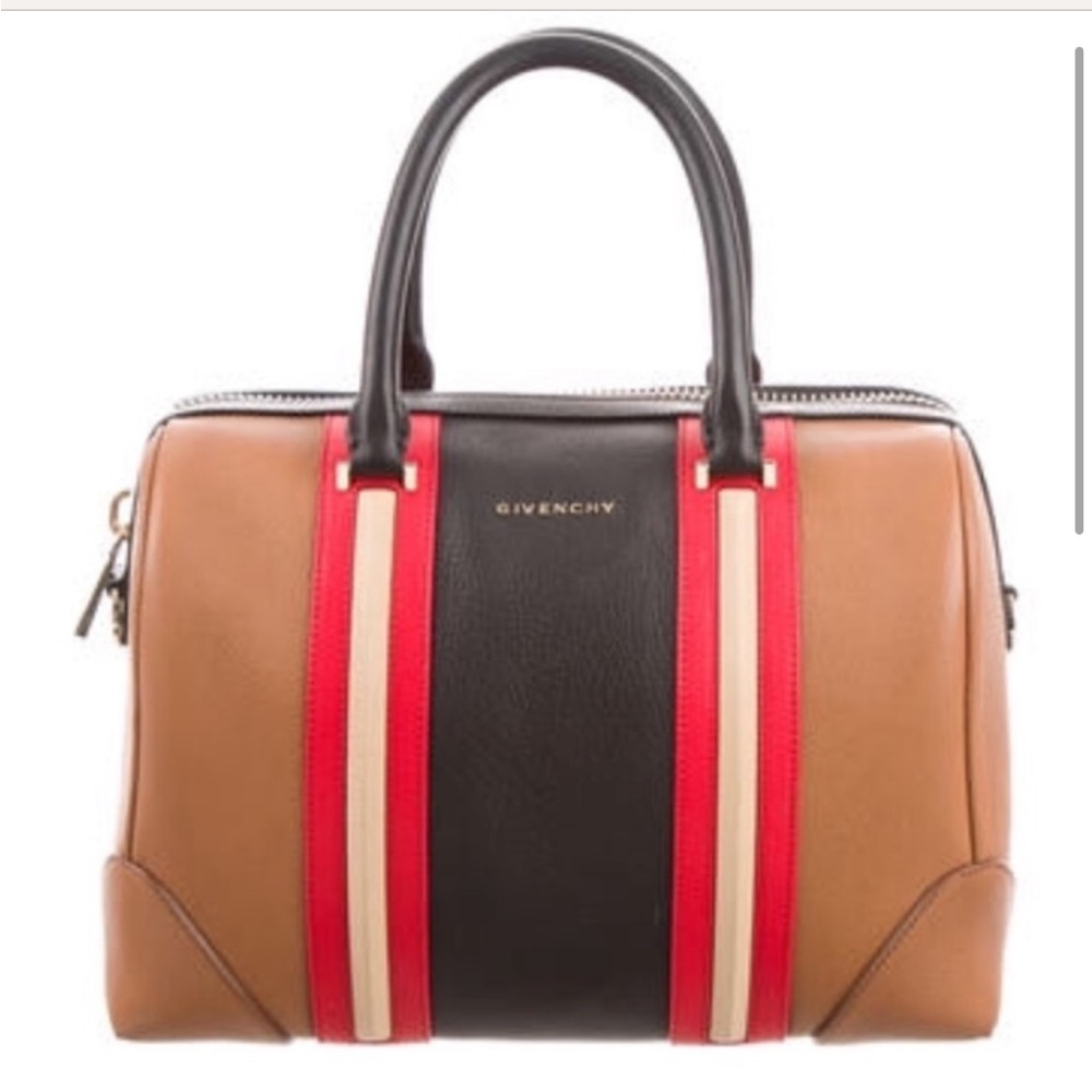 Givenchy Tan and Black Satchel with Red Accents